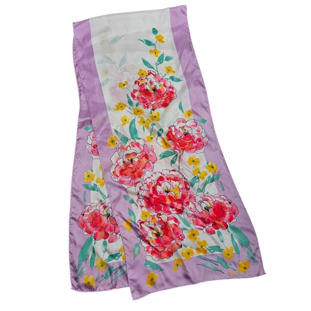 Vera Scarf Womens OS Lavender Pink Floral Peony Rectangular Vintage Aesthetic